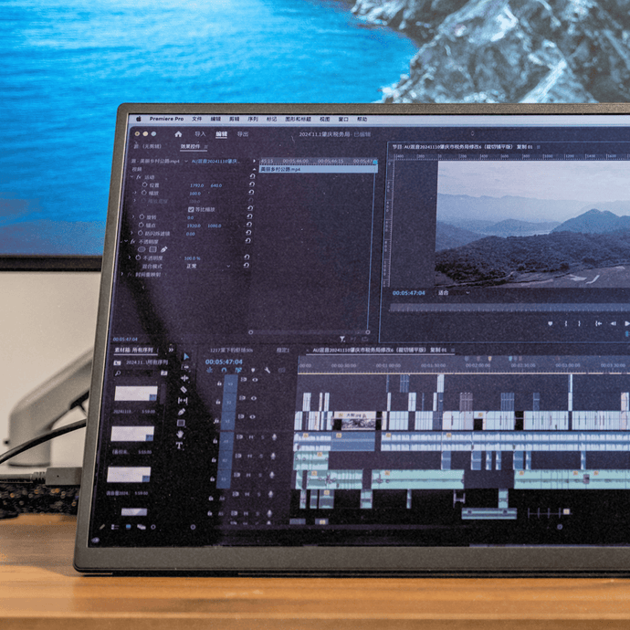 Eazeye Monitor 2.0 used for video editing on Premiere Pro, demonstrating fast, smooth performance for high-demand tasks.