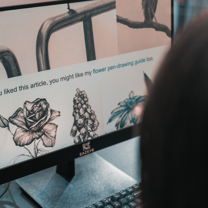 Close-up of Eazeye Monitor 1 showing ink-style plant illustrations, paper-like reflective screen