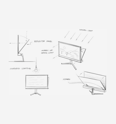 Original hand-drawn sketches of Eazeye Monitor 1 created by founder Louis